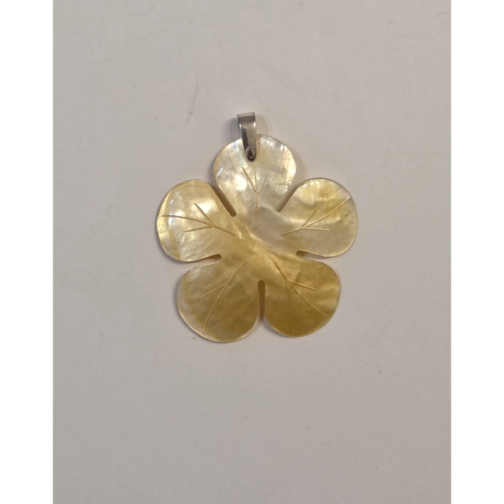 Vintage Hand Carved Abalone Hawaiian Flower Sterling‎ Silver Pendant